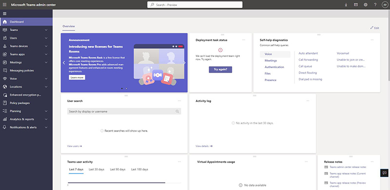Microsoft Teams Admin Center dashboard
