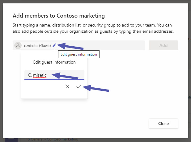 Microsoft Teams: edit guest name