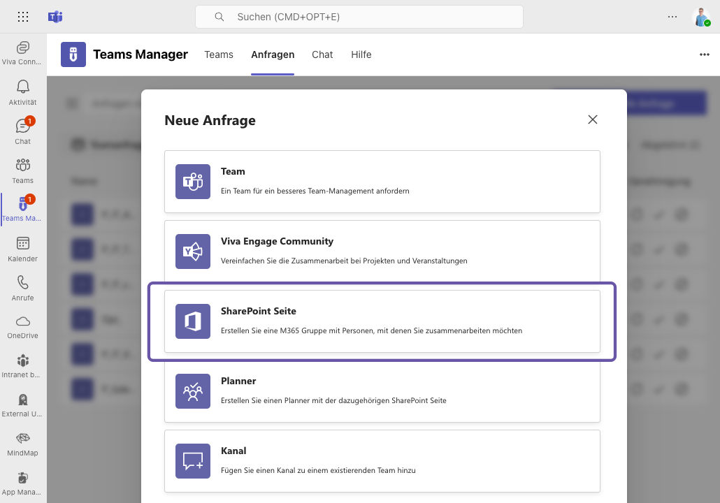 SharePoint Seiten Provisionierung mit Teams Manager