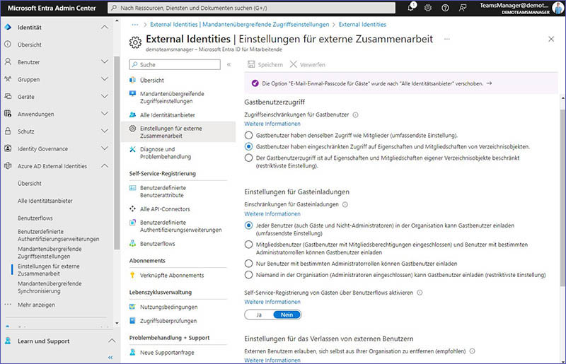 Einstellungen f&uuml;r externe Zusammenarbeit in Entra