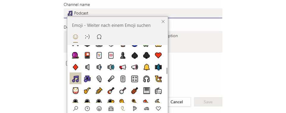 Emoji zu ihrem Teams Kanal Namen hinzufügen