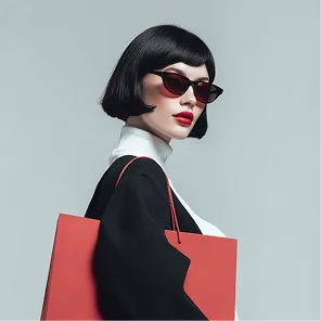 Close-up of model wearing a structured black blazer