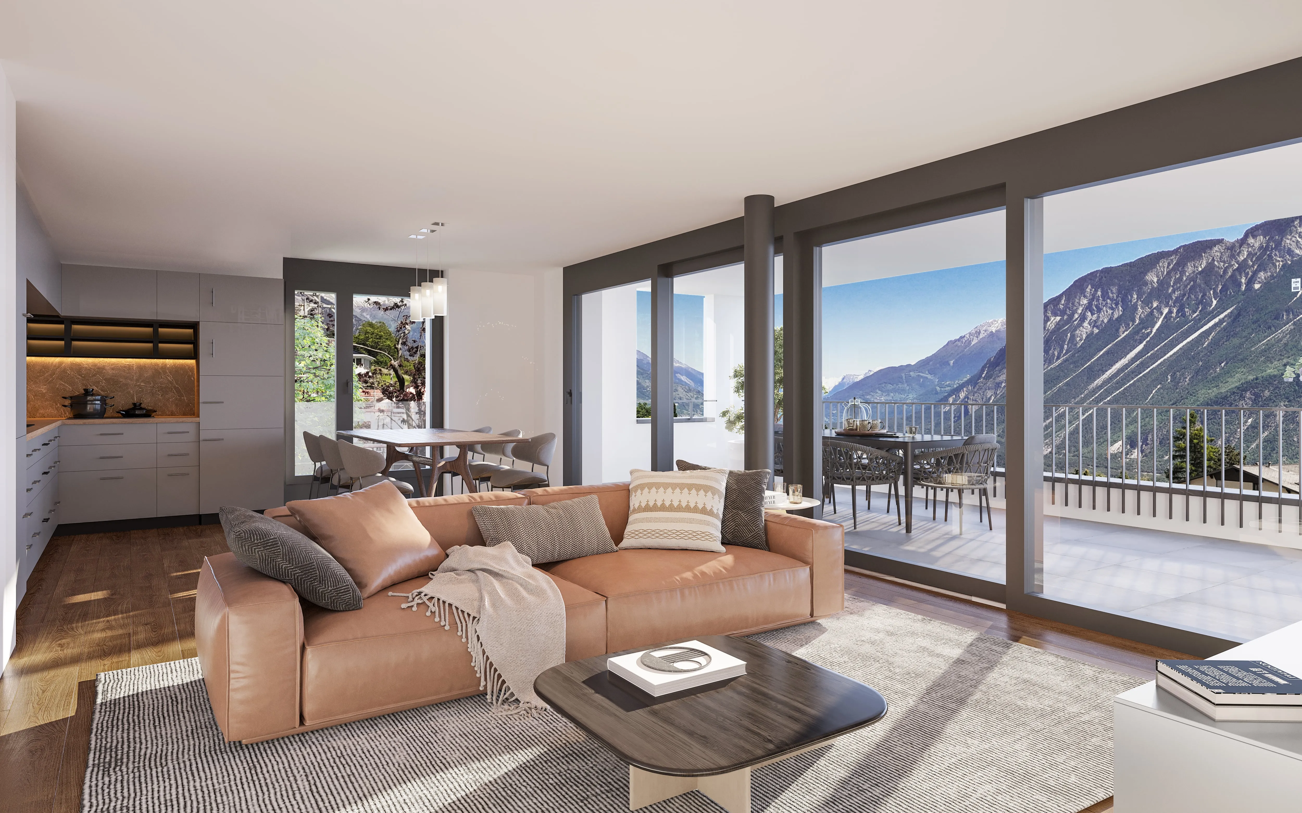 Appartement de 3.5 pièces de standing avec jardin et vue sur la plaine et les montagnes