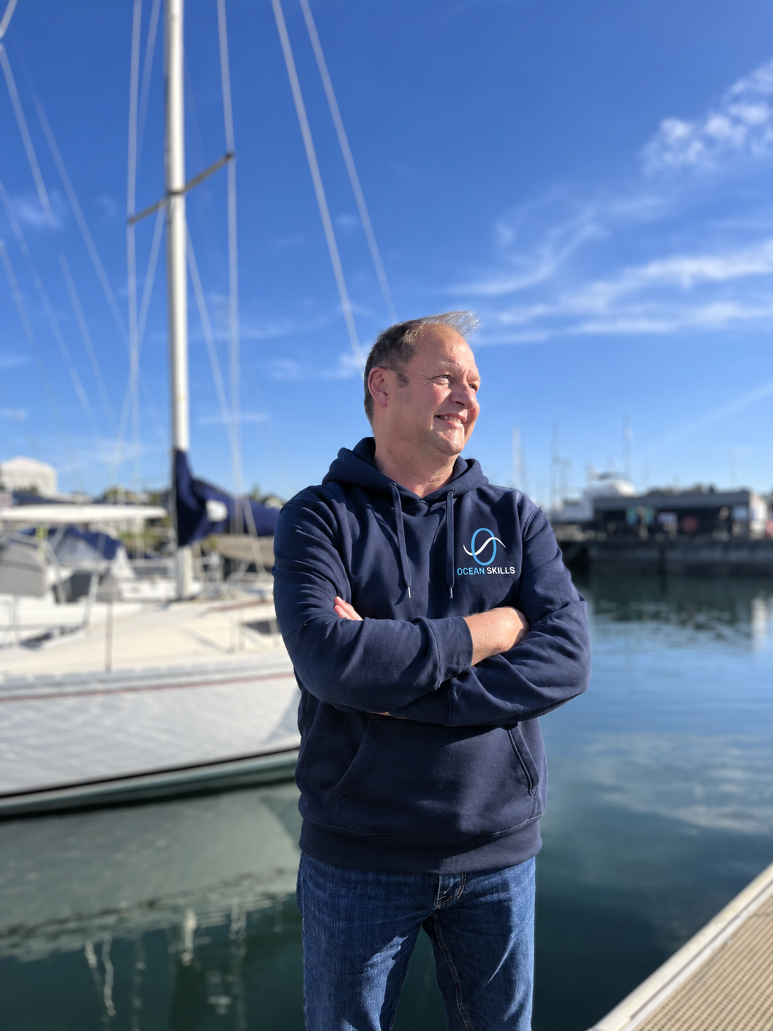 Franck Tami, founder of Ocean Skills, in front of the harbor