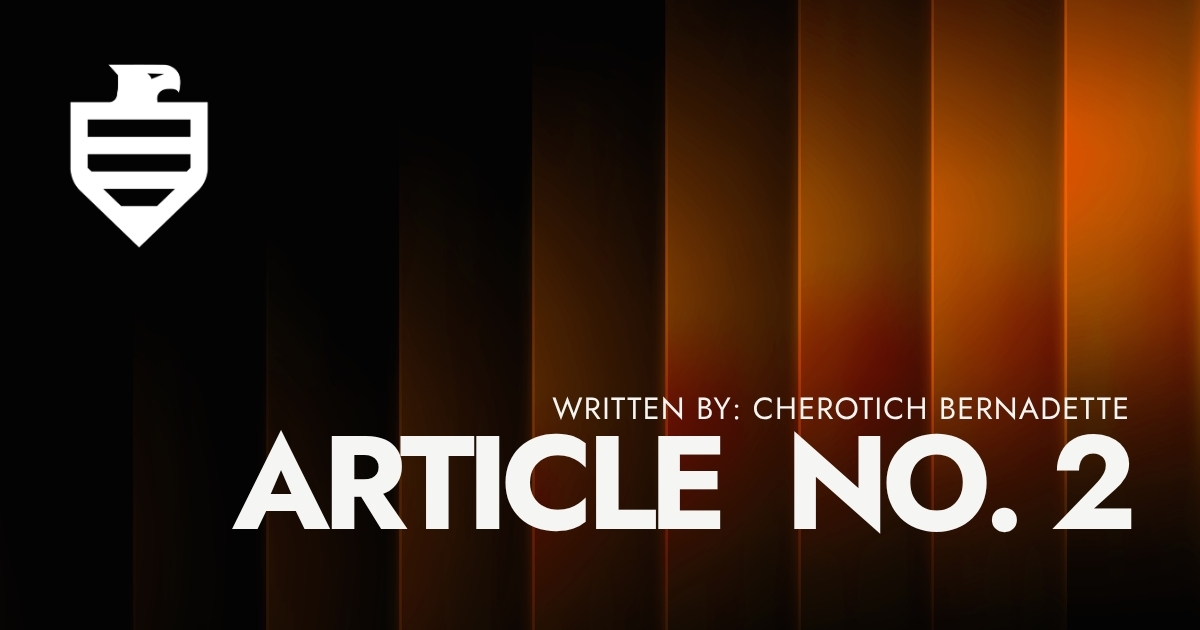 Text reading Written by Cherotich Bernadette Article No. 1 on a dark orange abstract background.