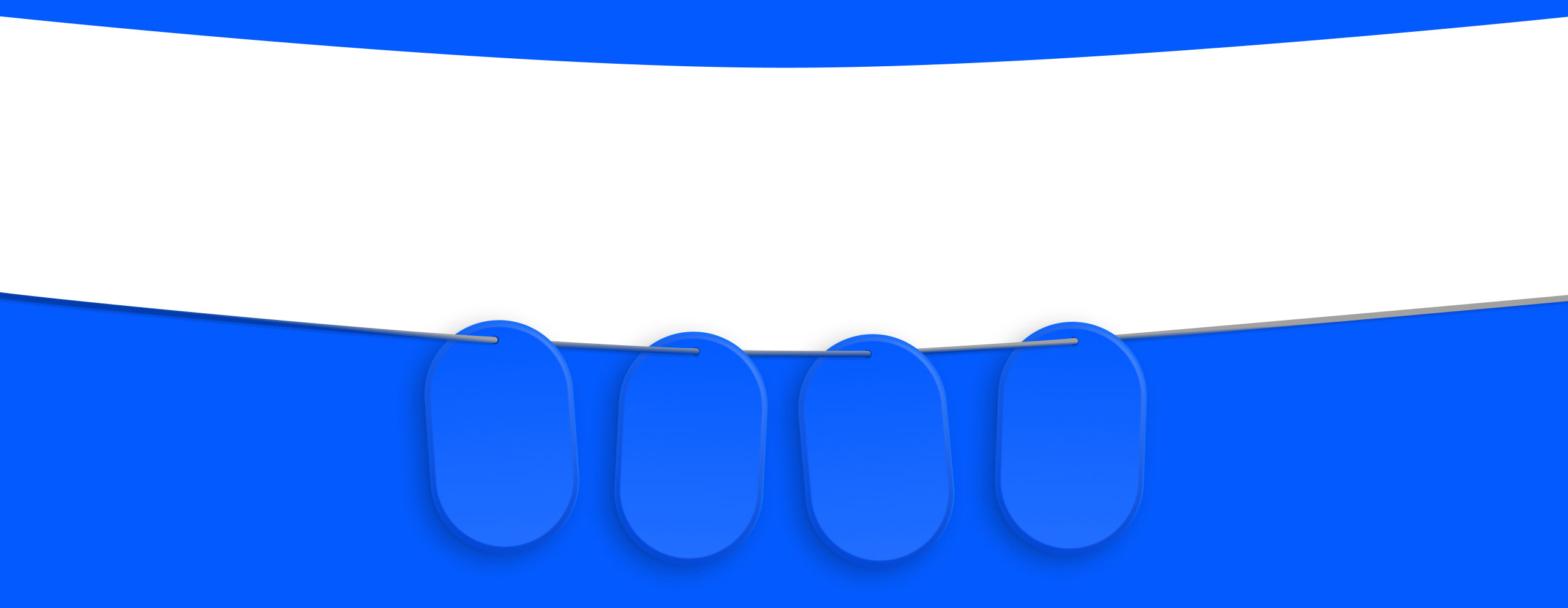 Abstract design with four blue oval shapes connected by a horizontal line on a background divided into blue and white sections.