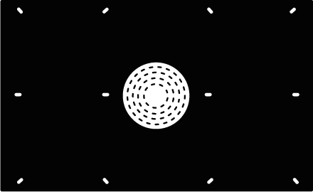 Schwarze Silhouette eines rechteckigen Einbaubackofens mit rundem Bedienelement.