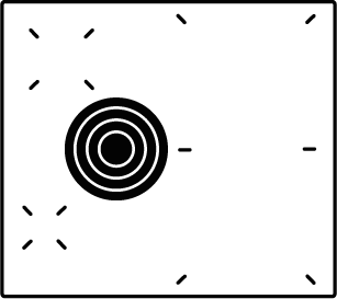 Schwarze Backofen-Silhouette mit vier Kochzonen und Bedienfeld oben.