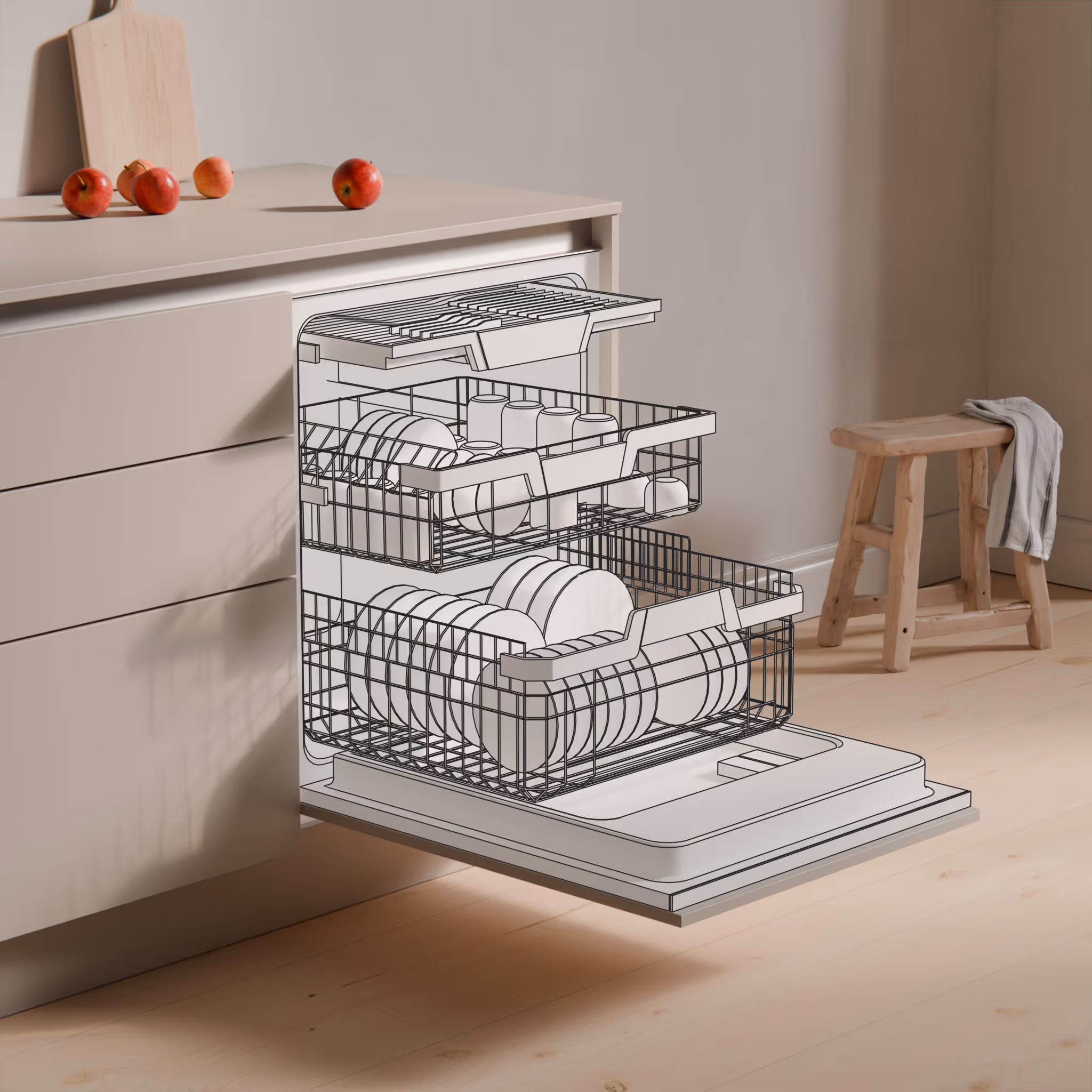 Eingebauter schwarzer Siemens-Backofen mit zwei Drehreglern in weißer Küchenfront.