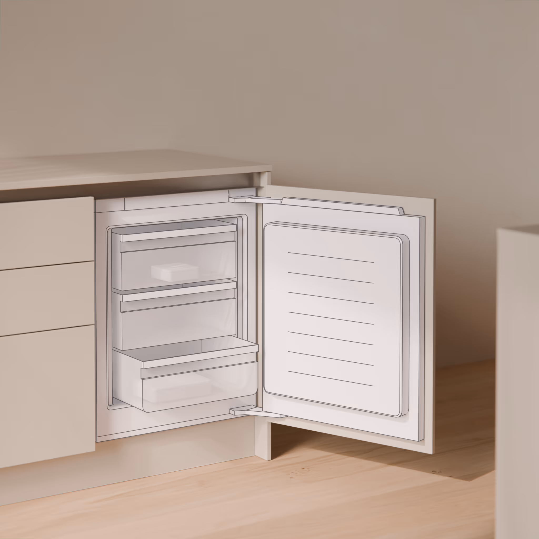 Eingebauter schwarzer Siemens-Backofen mit zwei Drehreglern in weißer Küchenfront.