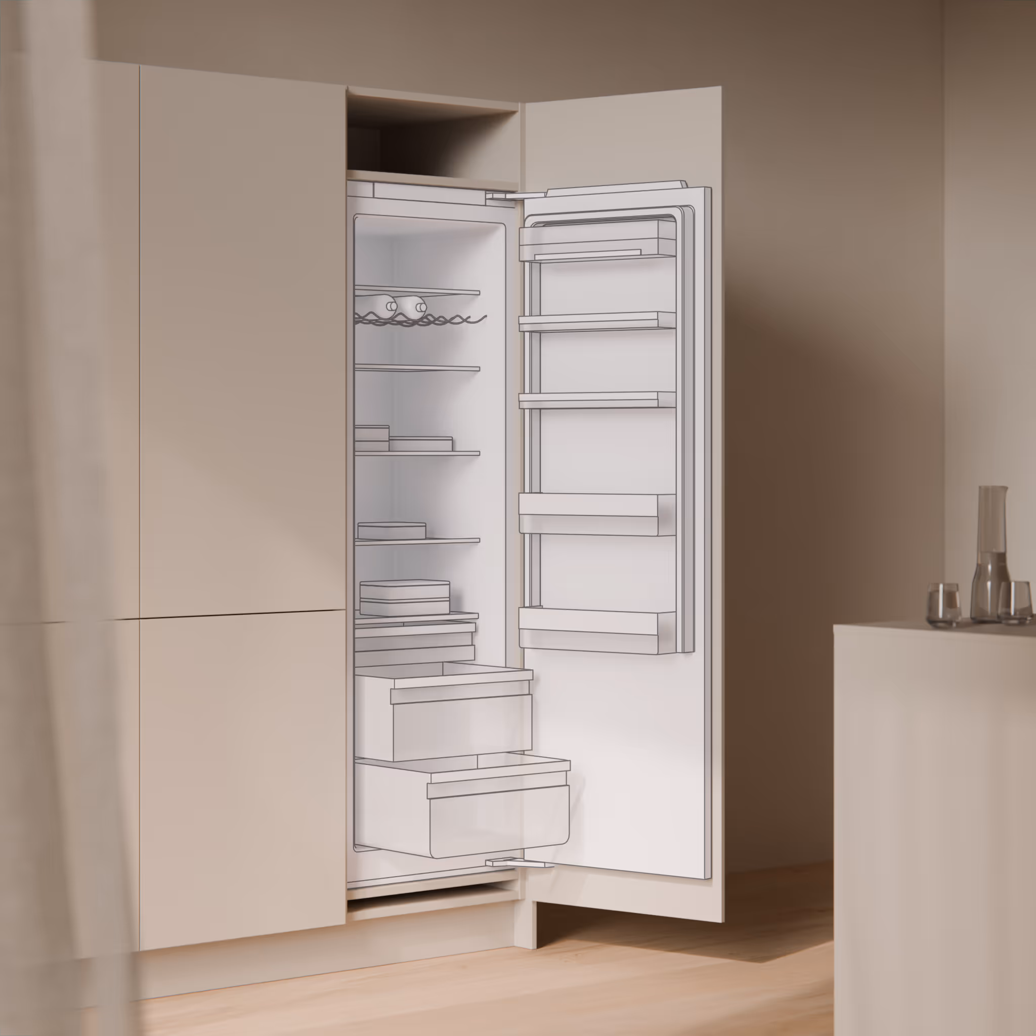 Eingebauter schwarzer Siemens-Backofen mit zwei Drehreglern in weißer Küchenfront.