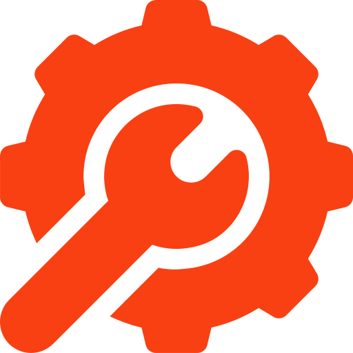Red gear and wrench icon symbolizing settings or tools.