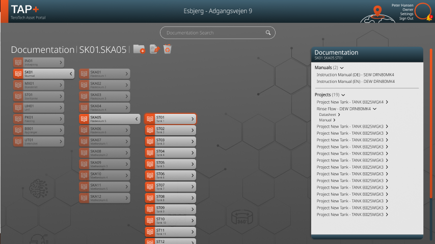 Screendump of the asset hierarchy  in the Terotech Digital Asset Portal
