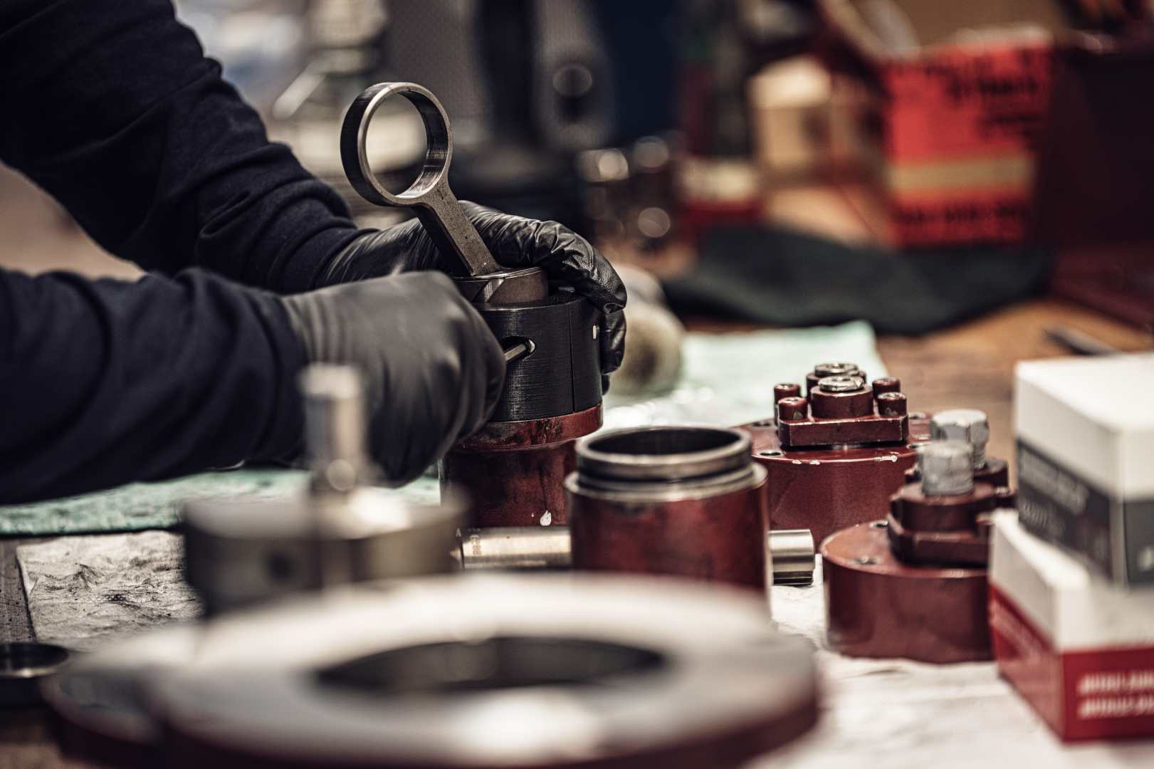 Terotech technician conducting maintenance of equipment at the internal workshop.