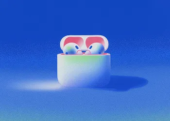 Minimal 3D object on blue surface with soft shadow