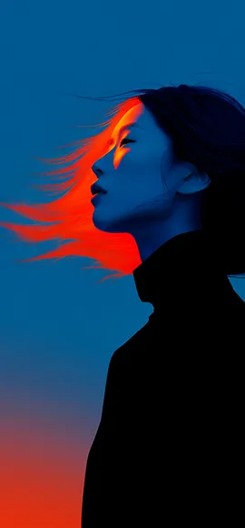 Side profile portrait with blue and red gradient lighting