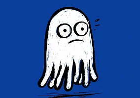 Simple white ghost illustration on blue background