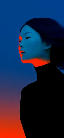 Portrait with soft blue and red lighting gradient