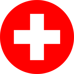 Das weiße Schweizer Kreuz in einem roten Kreis, das die Flagge der Schweiz symbolisiert.
