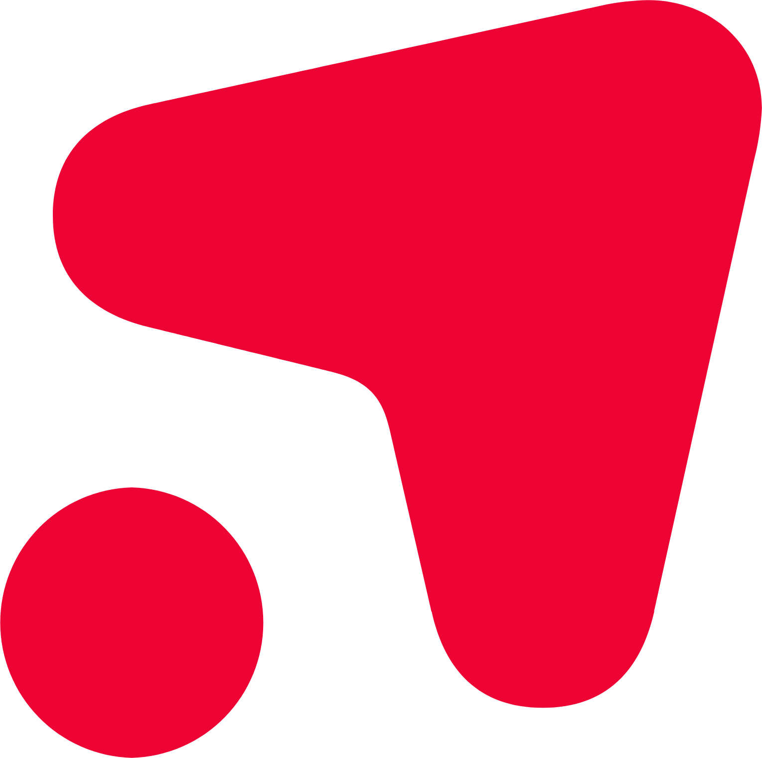 Rotes abstraktes Symbol bestehend aus einem unregelmäßigen Dreieck neben einem Kreis.
