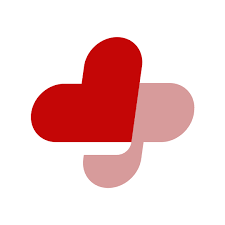 Rotes und rosa stilisiertes medizinisches Kreuz in Herzform.