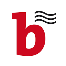 Rotes Kleinbuchstabe b mit drei schwarzen, geschwungenen Linien oben rechts.
