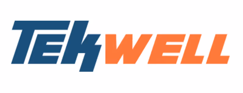 Tekwell company logo in blue and orange text.