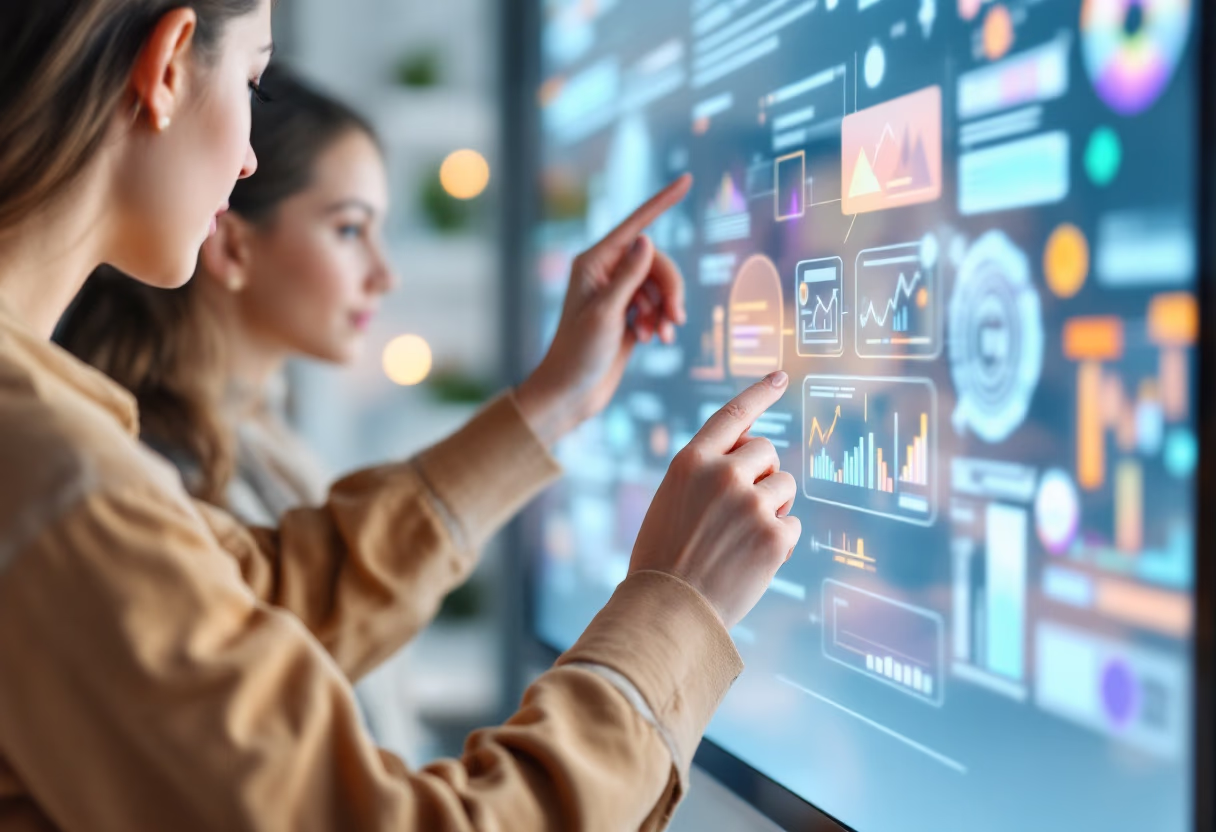 image of a teacher interacting with students using digital tools