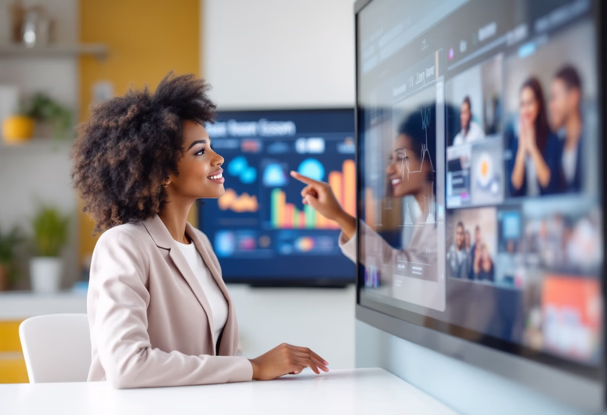 image of teacher using a smartboard (for a edtech)