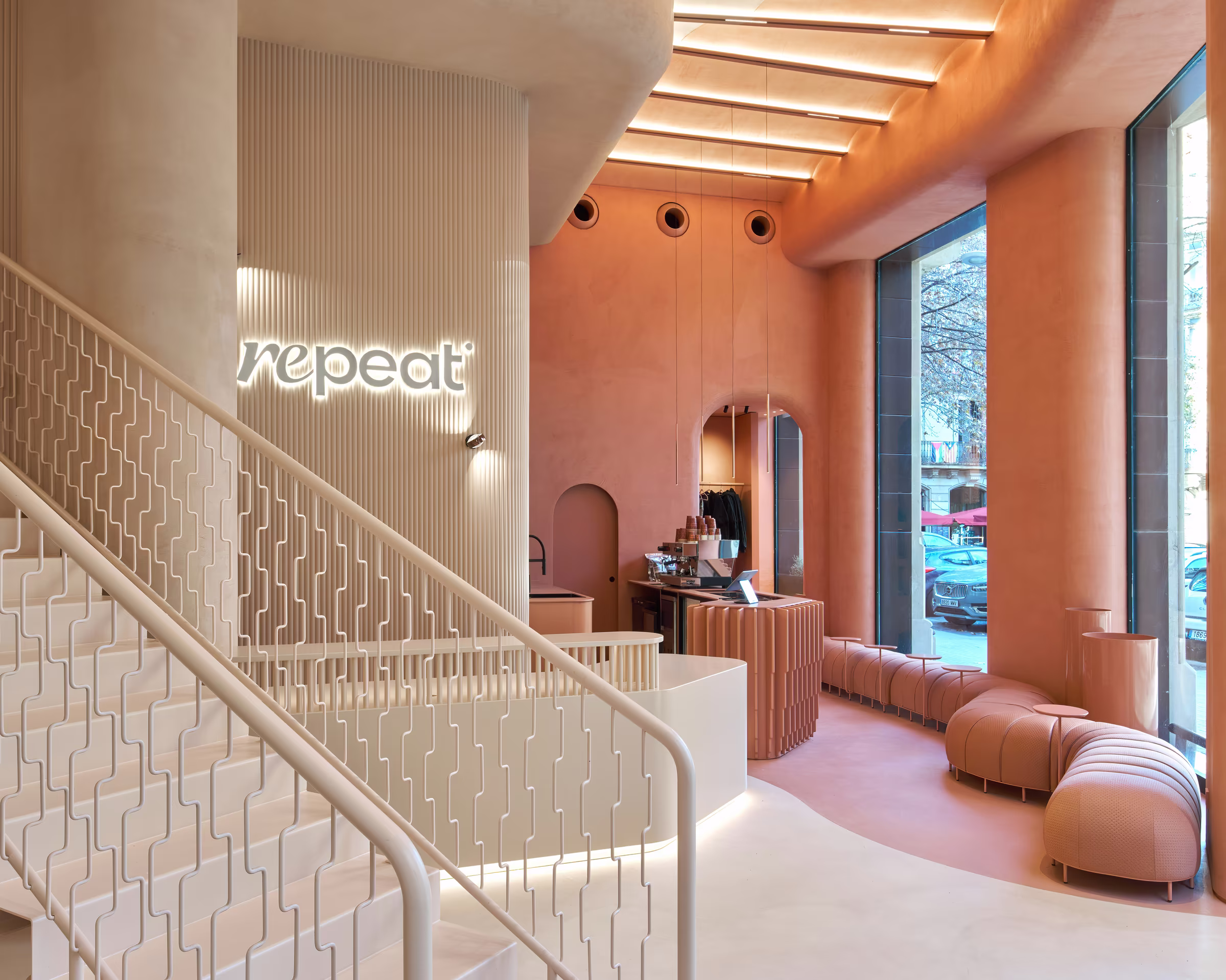 Reception and staircase of Repeat Wellness Club, Barcelona
