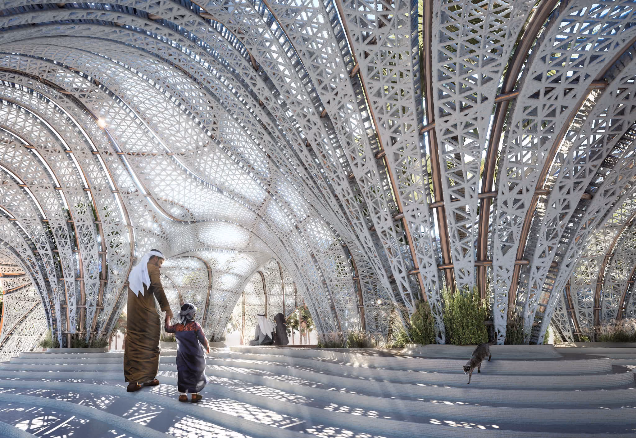 Lightweight Desert Pavilion proposed as a shaded gathering place in Wadi Rum.