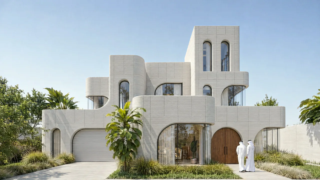 Adaptable courtyard villas from the Meta-Modular housing system in Dubai.