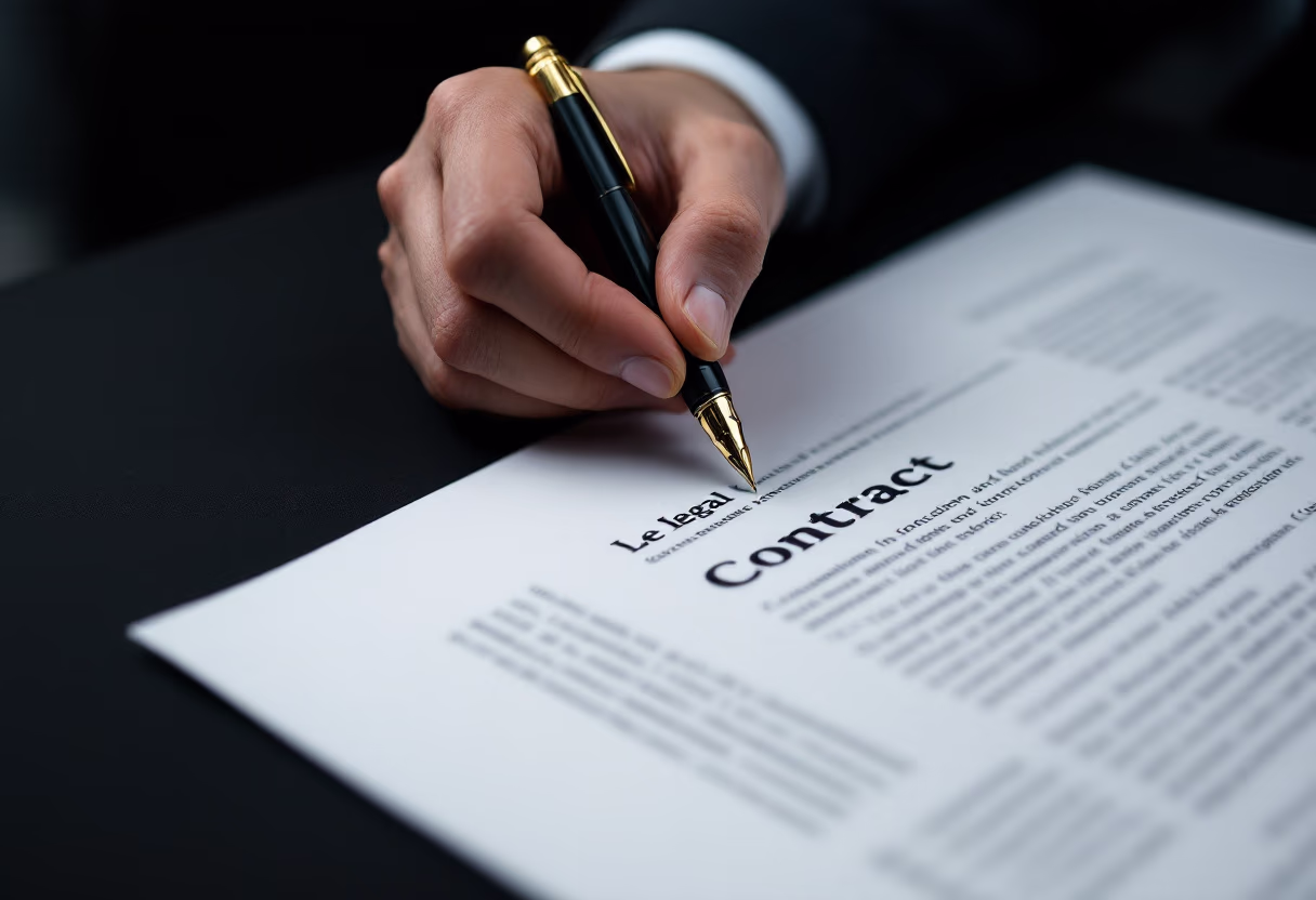 image of legal contract being signed for a law firm