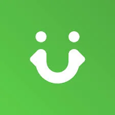 Icône d'un visage souriant emoji jaune avec des yeux ouverts et des joues roses.