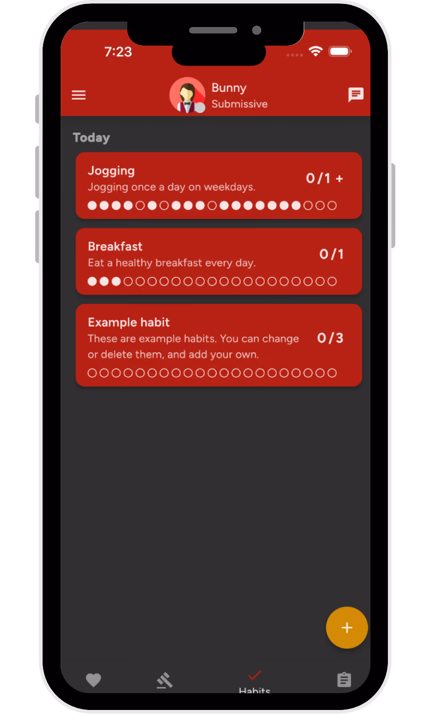 Habit tracker view in the Obedience app