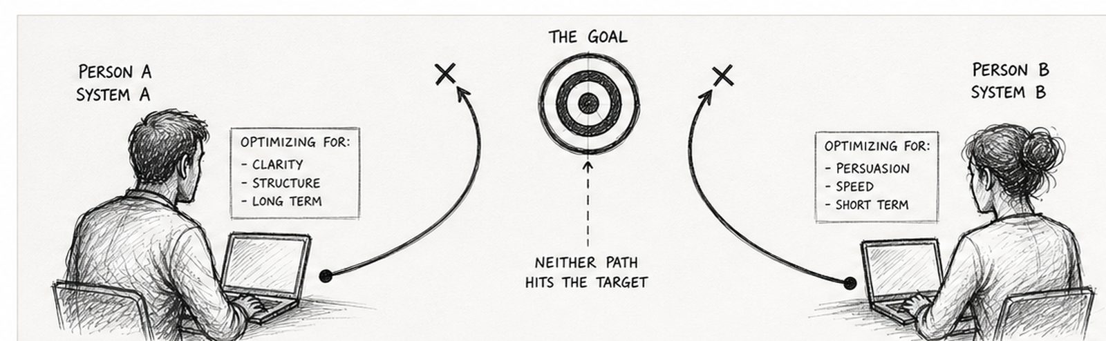 Two people working on the same goal but their AI systems pull them in different directions
