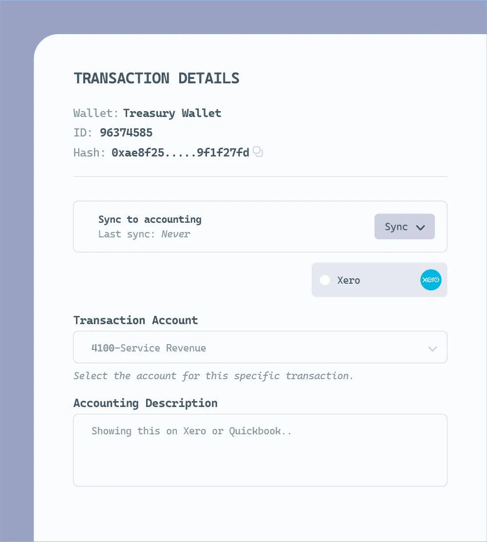 Booking onchain transactions in Breezing and syncing them into Xero and QuickBooks