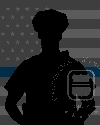 Silhouette of a person with an American flag background featuring a thin blue line symbol.