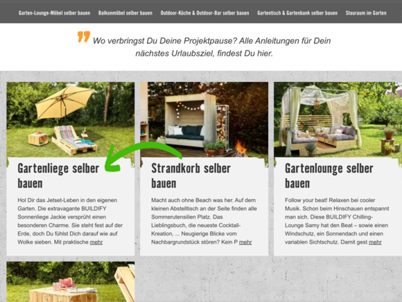 Screenshot zum Thema unterstützender Content