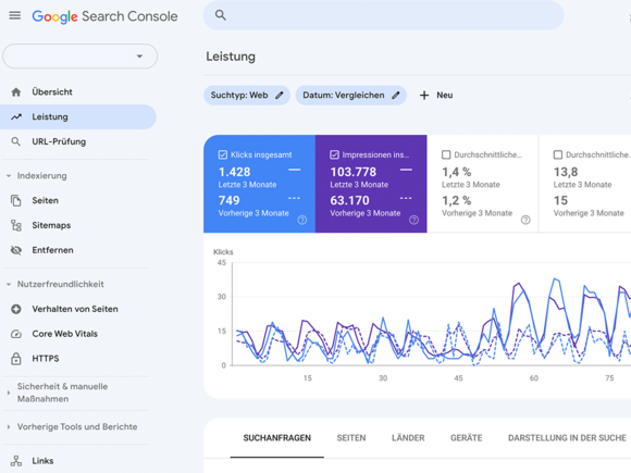 Screenshot der Google Search Console