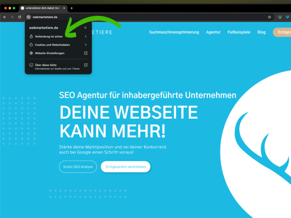 Screenshot einer Webseite die vom Browser als sicher eingestuft wird