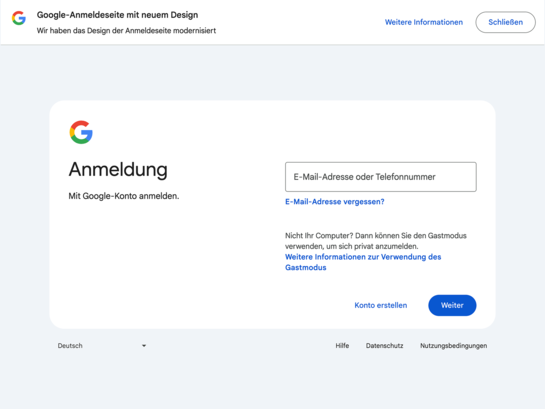 Screenshot der Google-Anmeldung