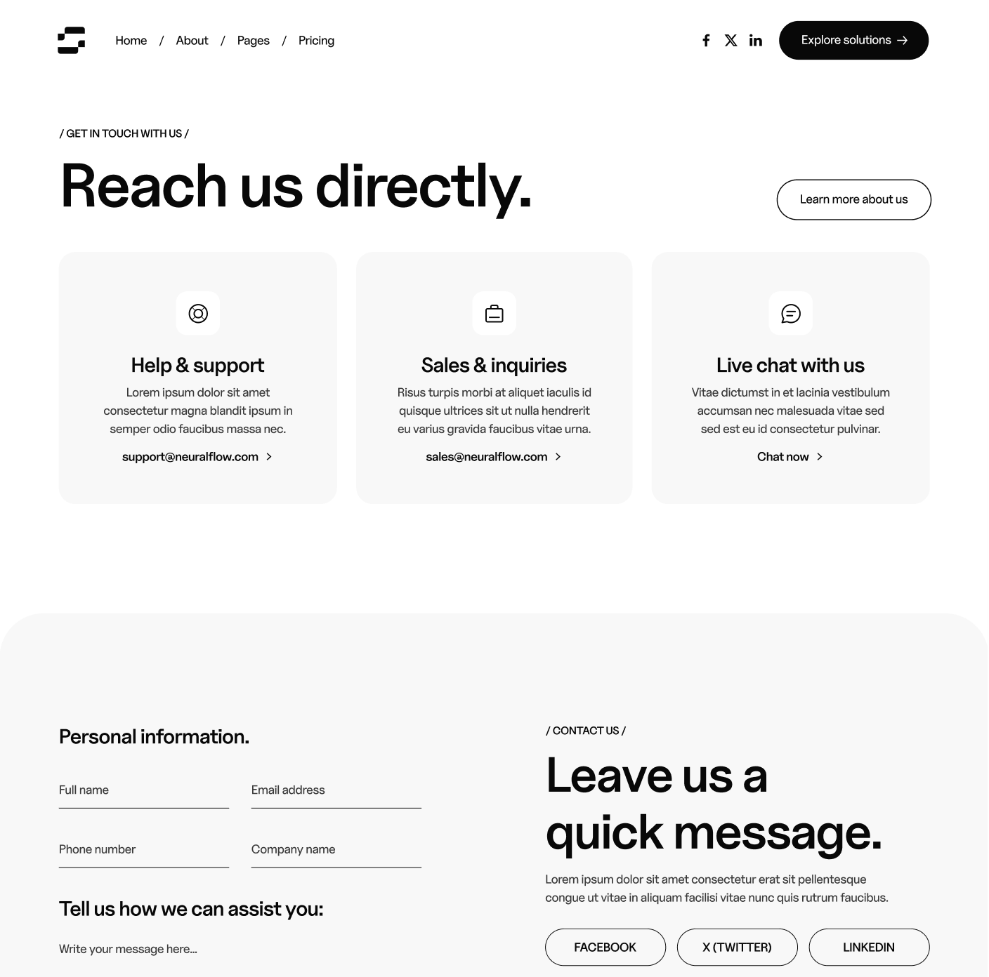 Neuralflow - Contact V3 Main Page - AI Solutions Webflow Template | BRIX Template