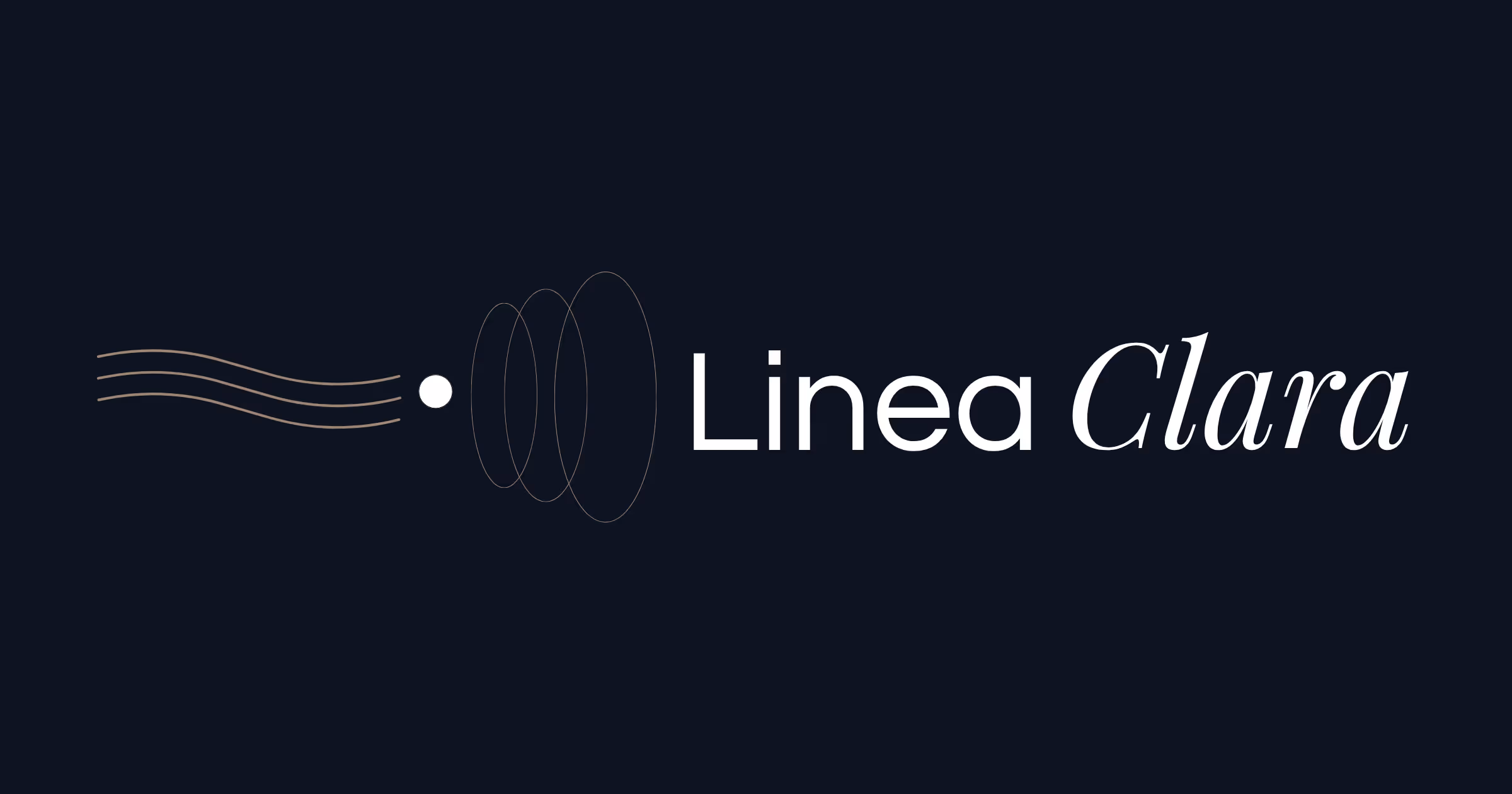Logo met golvende lijnen, een stip en drie ovale vormen naast de tekst Linea Clara.