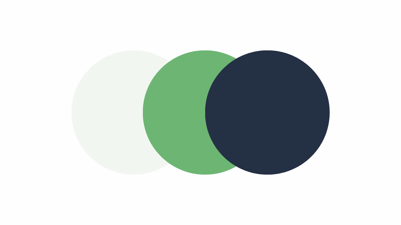 Drie overlappende cirkels in lichtgroen, groen en donkerblauw op witte achtergrond.
