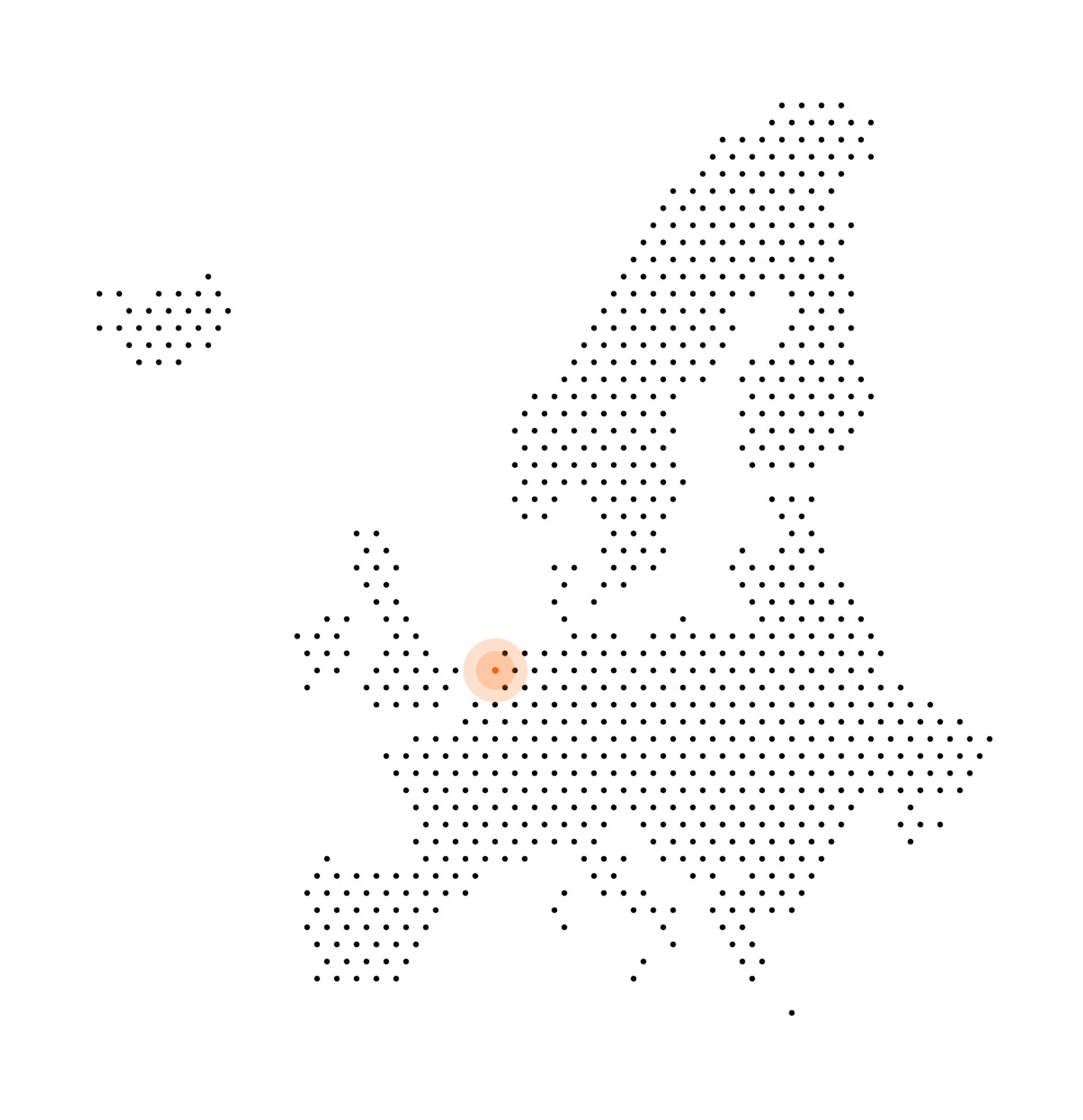 Abstract map of Europe, showing an orange dot to indicate the Dutch roots of bookpact.ai
