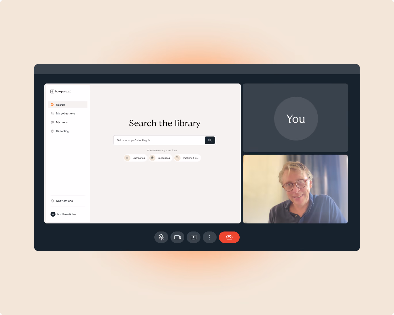 Screenshot of a demo session with a Bookpact team member screensharing the bookpact library.