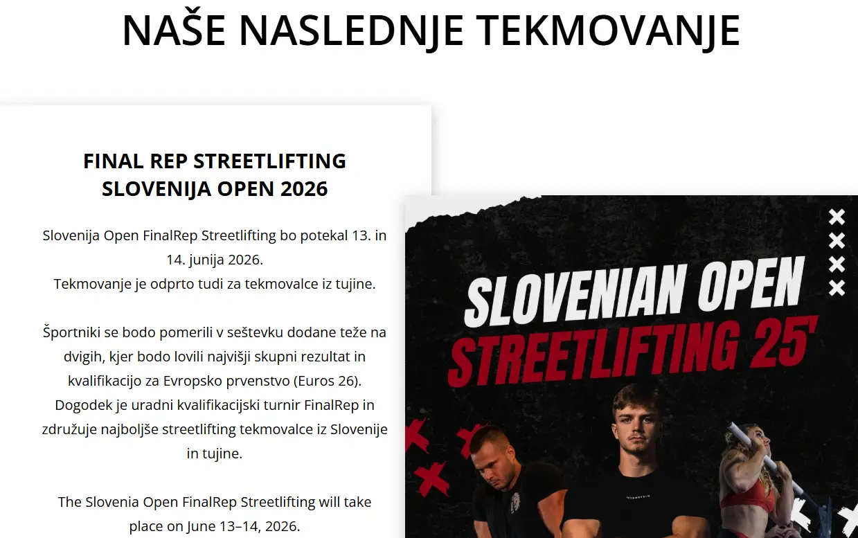 Event announcement section with detailed competition information and supporting poster image.