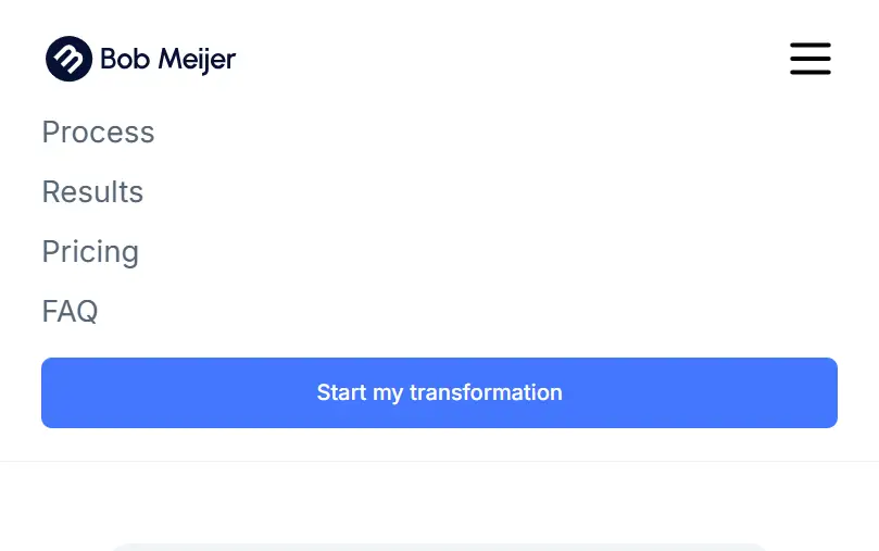 Mobile navigation menu with clear sections and prominent call-to-action button.