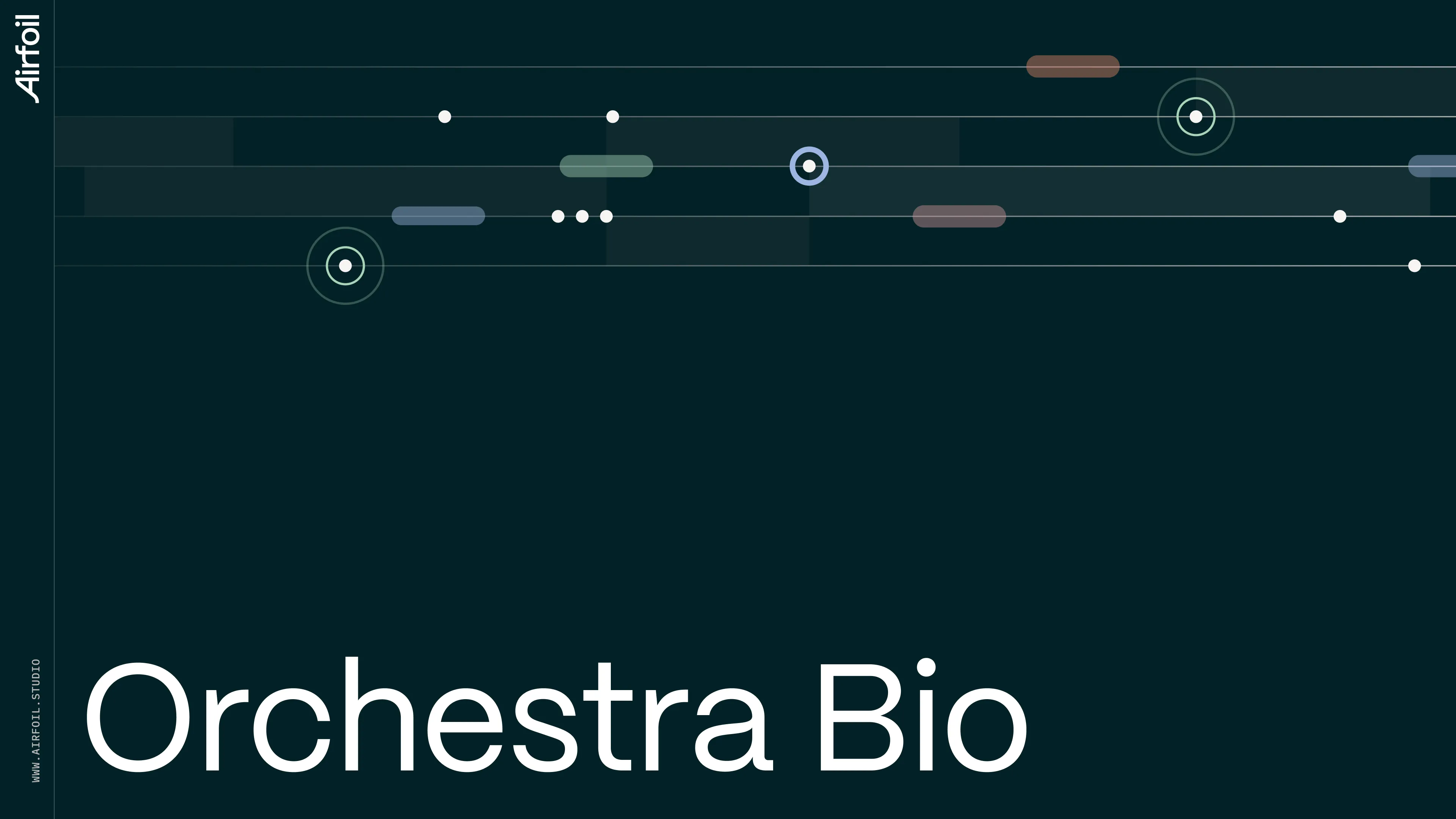 Orchestra Bio title slide with brand wordmark on dark background.